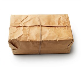 A brown box wrapped in brown paper. - obrazy, fototapety, plakaty