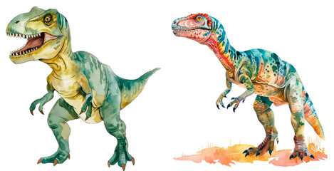 Set of watercolor giganotosaurus, isolated on transparent background