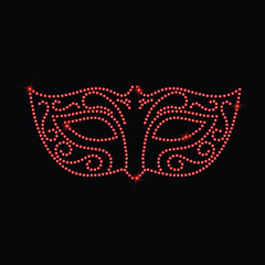 Beautiful vintage Venetian carnival mask with red and diamond precious stones, isolated on black background pattern, embroidery, trendy print t-shirts. Mardi Gras masquerade ball - vector.