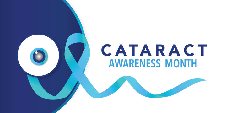 Cataract awareness month is observed every year in June, it is a dense, cloudy area that forms in the lens of the eye. Vector illustration.