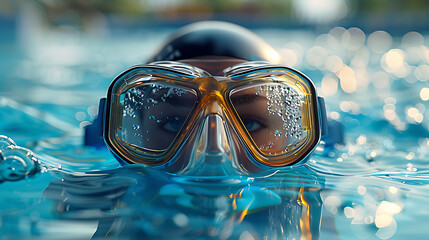 A closeup of Synchronized Swimming Nose clip, against Pool as background, hyperrealistic sports...