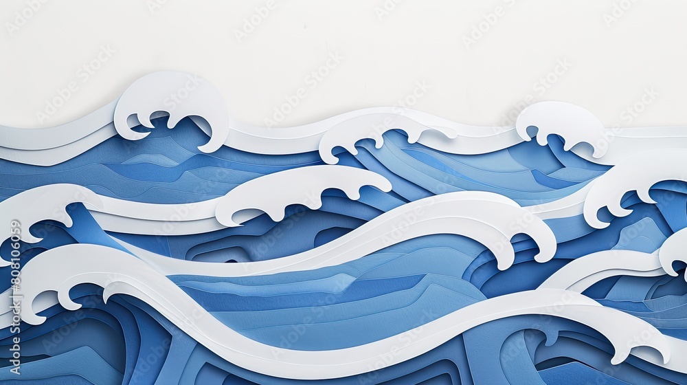 Poster a layered papercut of a flood barrier with waves lapping over the top, symbolizing the failure of de