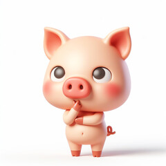 3D funny pig cartoon on white background