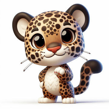 3D funny leopard cartoon on white background