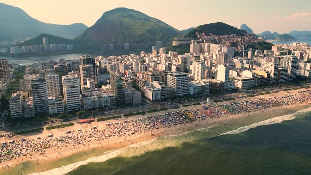 Crowded Ipanema Beach Aerial View in Rio de Janeiro