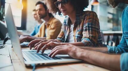 Diverse team of professionals working together on a laptop