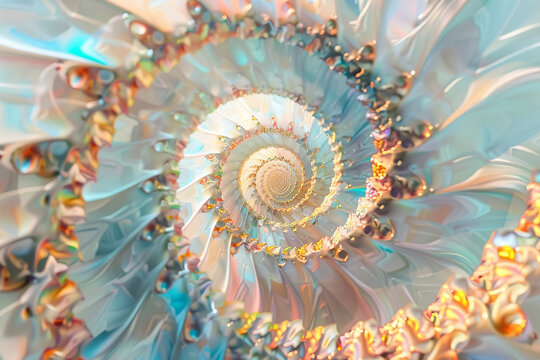 Psychedelic fractal interior structure, texture of conical shell, pattern, vibrant, decorative element, pastel soft colors
