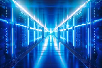 Fototapeta premium Abstract corridor with illuminated lines leading into the distance, perfect for themes of the future, innovation, or digital travel