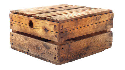 Small wooden box crate used for fruit or vegetables on a farm or shop die cut, isolated PNG