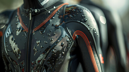 A closeup of Triathlon Wetsuit, against Varies as background, hyperrealistic sports accessory...