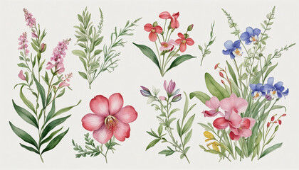wildflower corner ornaments in watercolor style, isolated on a transparent background for design layouts