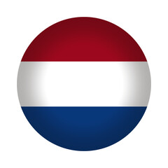 Round Dutch flag icon, vector illustration. Isolated 3D Netherlands flag button.