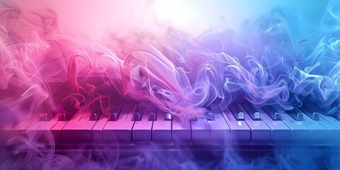 Vibrant abstract piano keyboard dust background for World Music Day celebration. Concept World Music Day, Piano Keyboard, Abstract Background, Vibrant Colors, Dust Particles