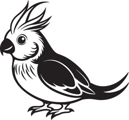 Cockatiel - Black and White Vector Illustration - Isolated On White Background