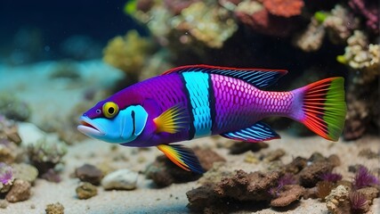 Naklejka na ściany i meble colorful fishes, colorful, fishes, fish, nature, underwater, water, reef, sea, animal, undersea, blue, colourful, ocean, tropical, aquarium, background, multi colored, red, color image, aquatic, photo