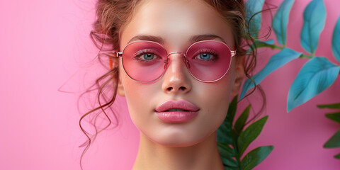 Fototapeta premium Beautiful woman on pink background