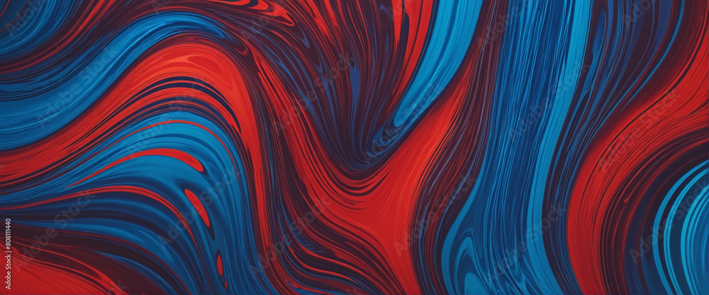 Poster dynamic abstract fluid shapes in blue and red gradient