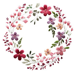 PNG Floral wreath in embroidery style pattern art creativity.