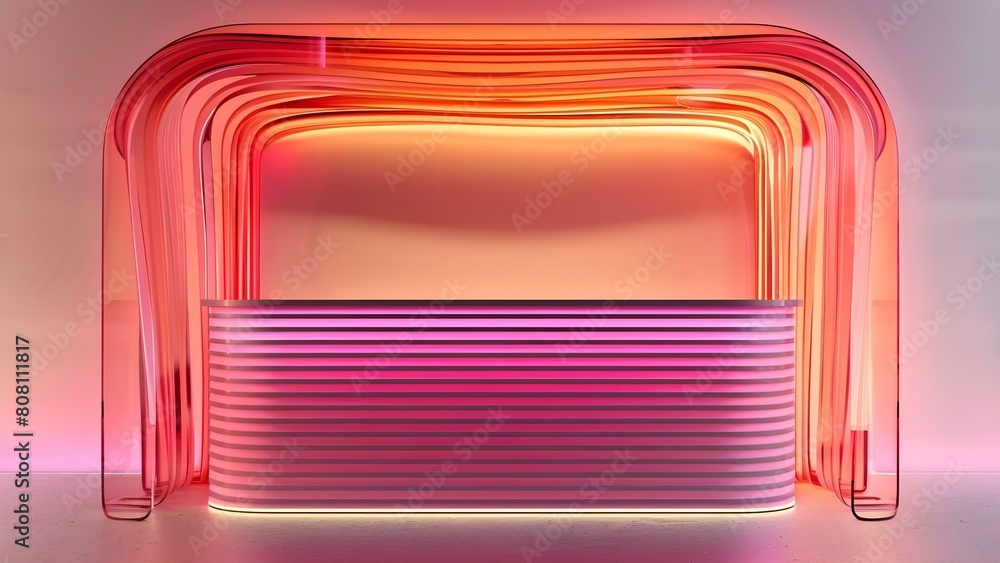 Poster d visualization: pink striped kiosk stand with empty display. concept mockup design, visual merchand
