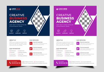 Obraz premium modern abstract business flyer design template with blue and violet color. creative trendy A4 size flyer design with minimalist layout. Corporate professional marketing announcement flier 