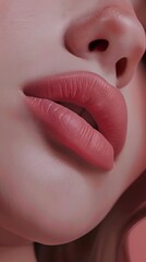 The image captures a close-up shot of beautifully detailed pink lips with subtle natural makeup, emphasizing natural beauty