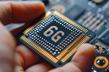 close up of a hand holding a 6g computer chip