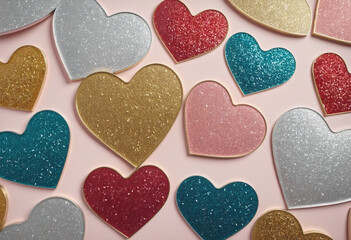 Obraz premium Vintage hand-drawn heart illustrations in various colors, created using generative AI, perfect for Valentine's Day designs 