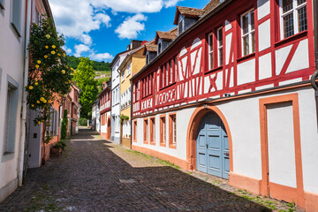 A narrow alley with half-timbered houses in the beautiful town of Neustadt an der Weinstrasse