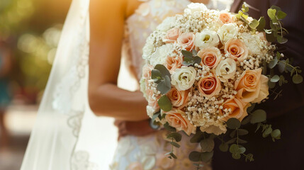Romantic Wedding Portrait with Light Rose Bouquet
