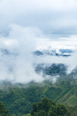 Obraz premium Beautiful Sajek Valley, clouds over the mountains, view from the top of mountain, view of a forest, natural beauty