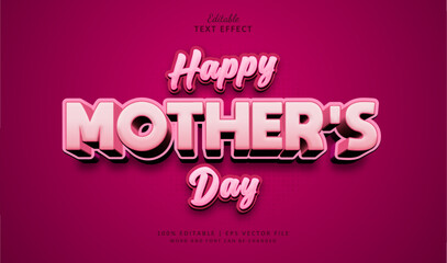 Happy Mothers Day Editable Text Effect Style 3d Bold With Pink Love Colourful.