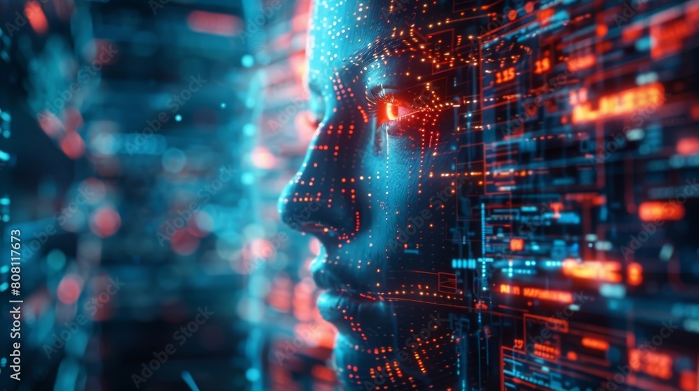 Poster artificial intelligence technology showcasing deep learning concepts on a virtual display.