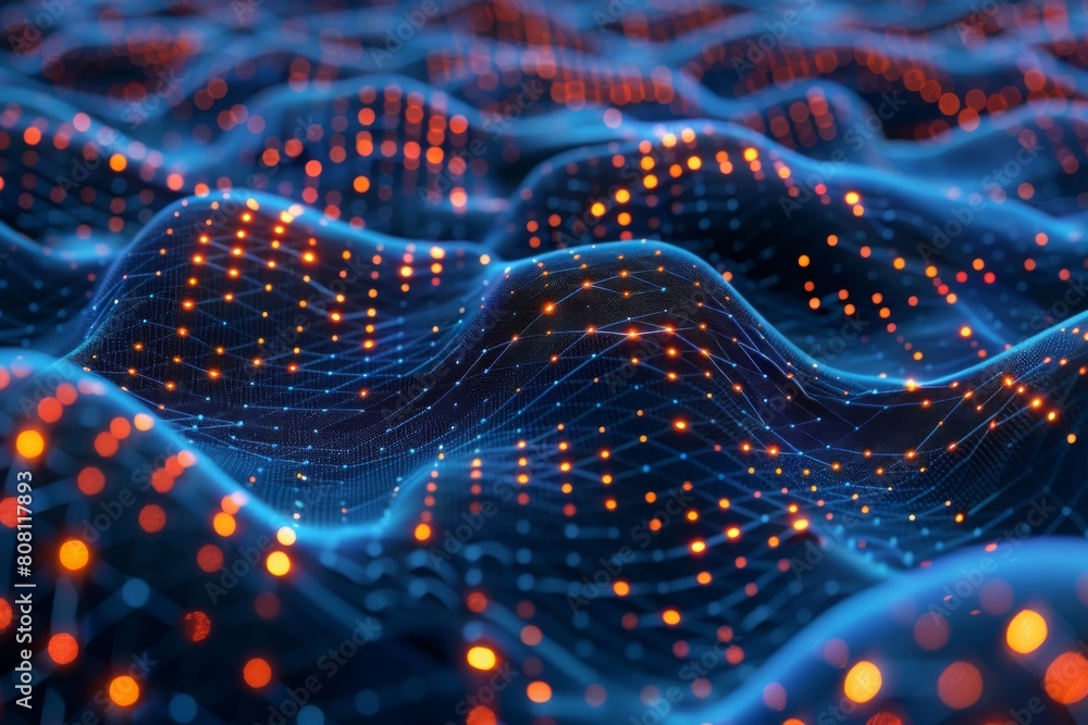 Aufkleber a multi-layered artificial neural network is visualized in three dimensions.