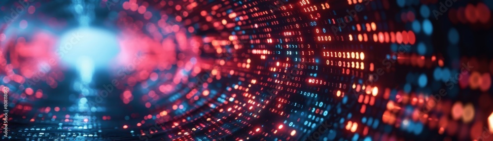 Poster a digital wire cable tunnel blending with binary data flow, showcasing ai innovation, machine learni