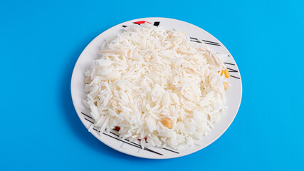 Boiled white rice plate top view