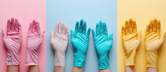 medical gloves on color background