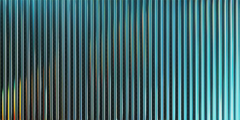 3d transparent ribbed glass background with refraction and holographic effect. Reeded glass with rainbow gradient. Render of corrugated wall with overlay reflection light on dark. 3d vector background