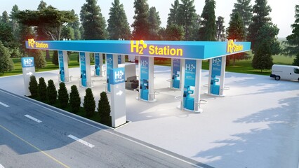 Hydrogen fuel car charging station white color visual concept design.  Power chargering station. 