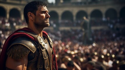 Gladiator's silent tribute to fallen comrades as he enters the arena - obrazy, fototapety, plakaty