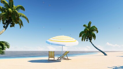 Beautiful beach. Chairs on the beach near the sea. Summer vacation and vacation concept for tourism. inspiring tropical landscape.