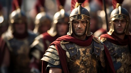Roman Legionnaires parade through Rome in ceremonial armor - obrazy, fototapety, plakaty