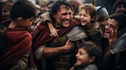 Roman Legionnaire's warm reunion with family and friends upon return home