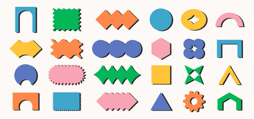 Y2K elements set. Set of geometric modern brutalist shapes. Abstract retro icons and symbols in y2k style. 