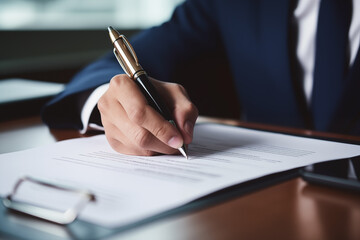 Close-up of a businessman's hand signing a contract, representing investment agreements and business deals