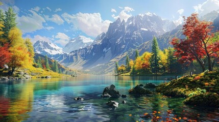 A beautiful colorful landscape illustration realistic