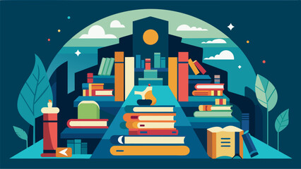 A treasure trove of knowledge and imagination unfolds before you as you wander through the aisles admiring the vast collection of used books.. Vector illustration