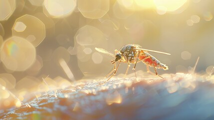 Bloodsucking Mosquito: Close-up on Human Skin - obrazy, fototapety, plakaty