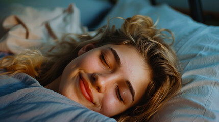 Smiling Young Woman Enjoying Restful Sleep
