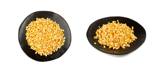 Raw Chopped Orange Peel, Zest on Black Plate