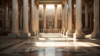 Naklejka premium Roman basilica grand interior Corinthian columns bustling nave